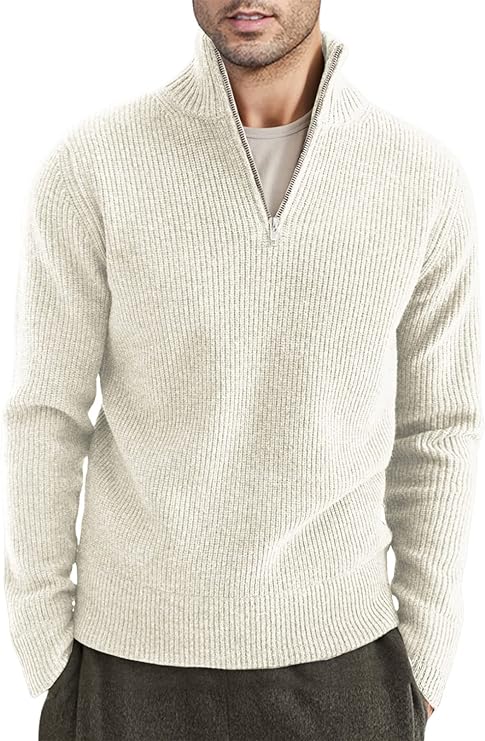 Quarter Zip Jumper | Knitted | Rib Knit | Polo Sweater | Men's Half Zip Jumper