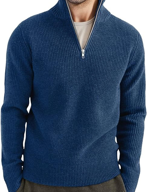 Quarter Zip Jumper | Knitted | Rib Knit | Polo Sweater | Men's Half Zip Jumper