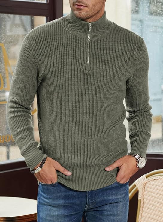 Quarter Zip Jumper | Knitted | Rib Knit | Polo Sweater | Men's Half Zip Jumper