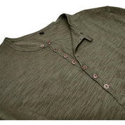 Long Sleeve T-Shirt - Men's Casual Plain Buttoned Up Henley Shirt