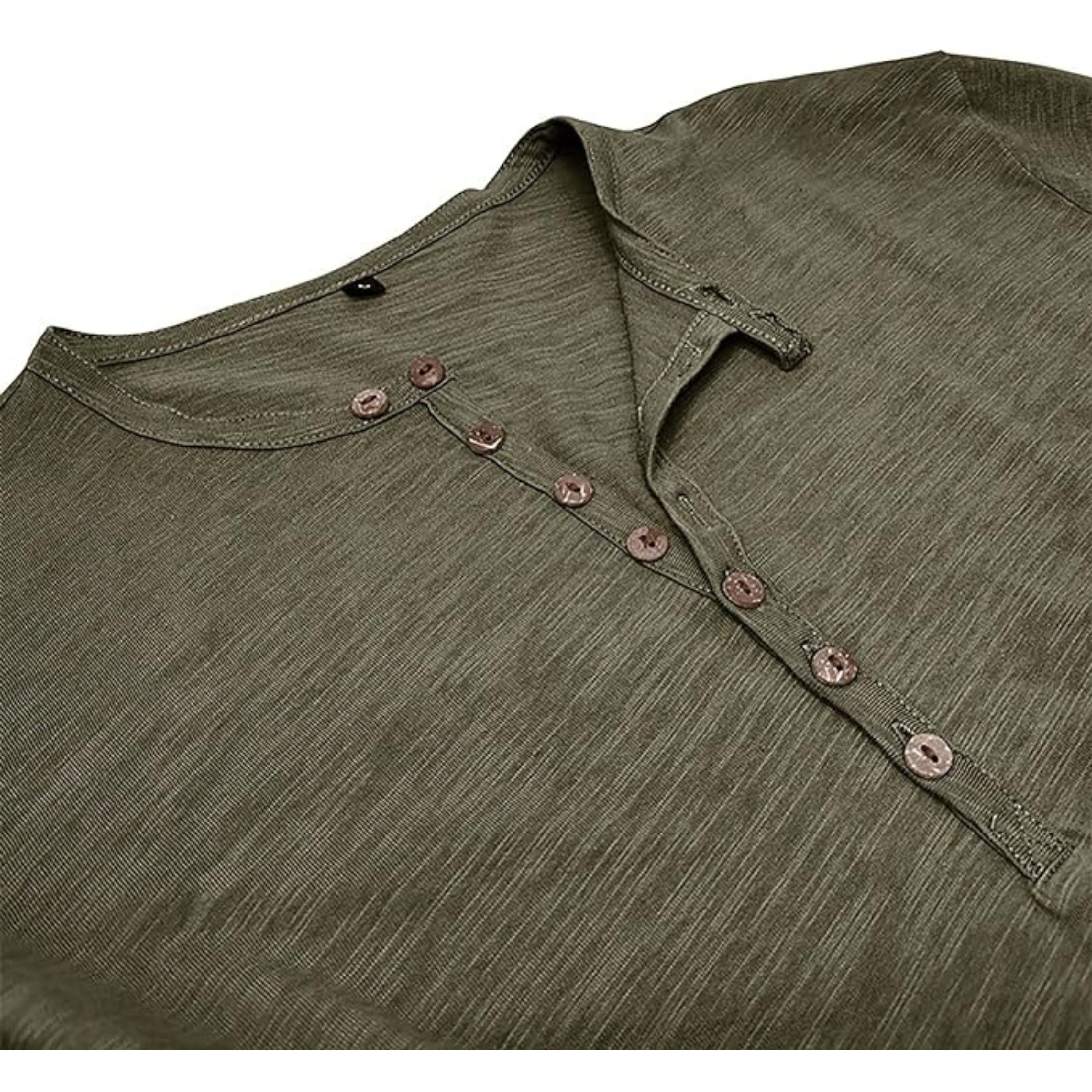 Long Sleeve T-Shirt - Men's Casual Plain Buttoned Up Henley Shirt
