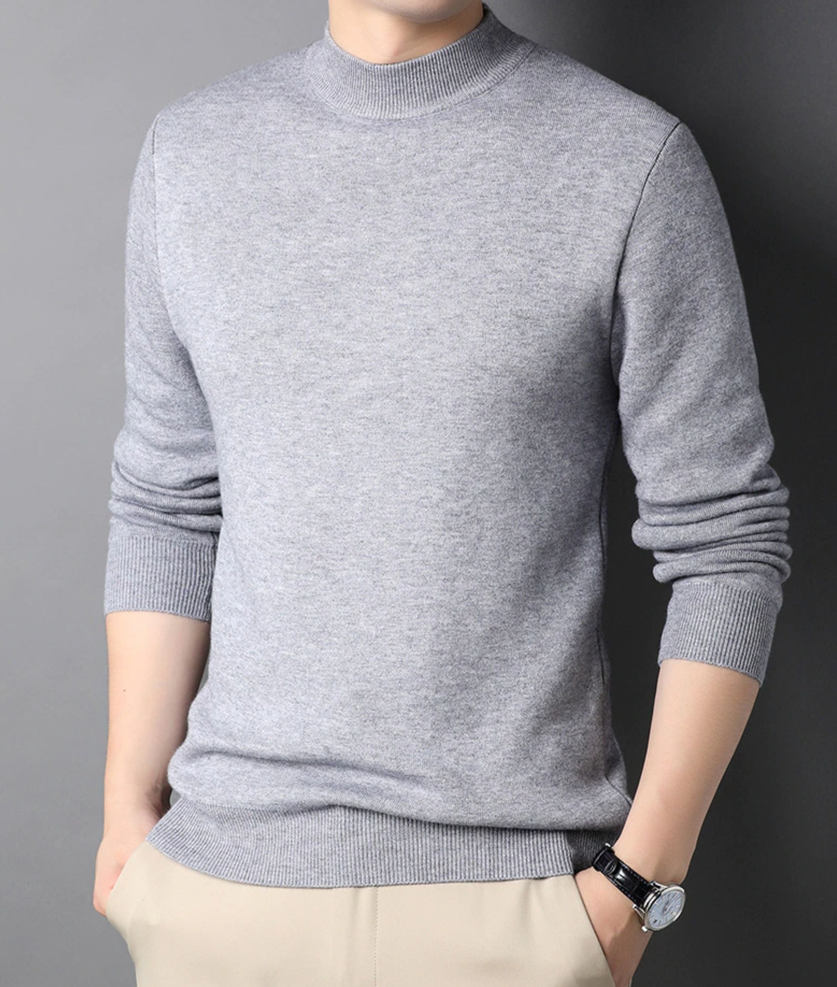 Knitted Sweater - Men's Plain High Neck Turtleneck Jumper