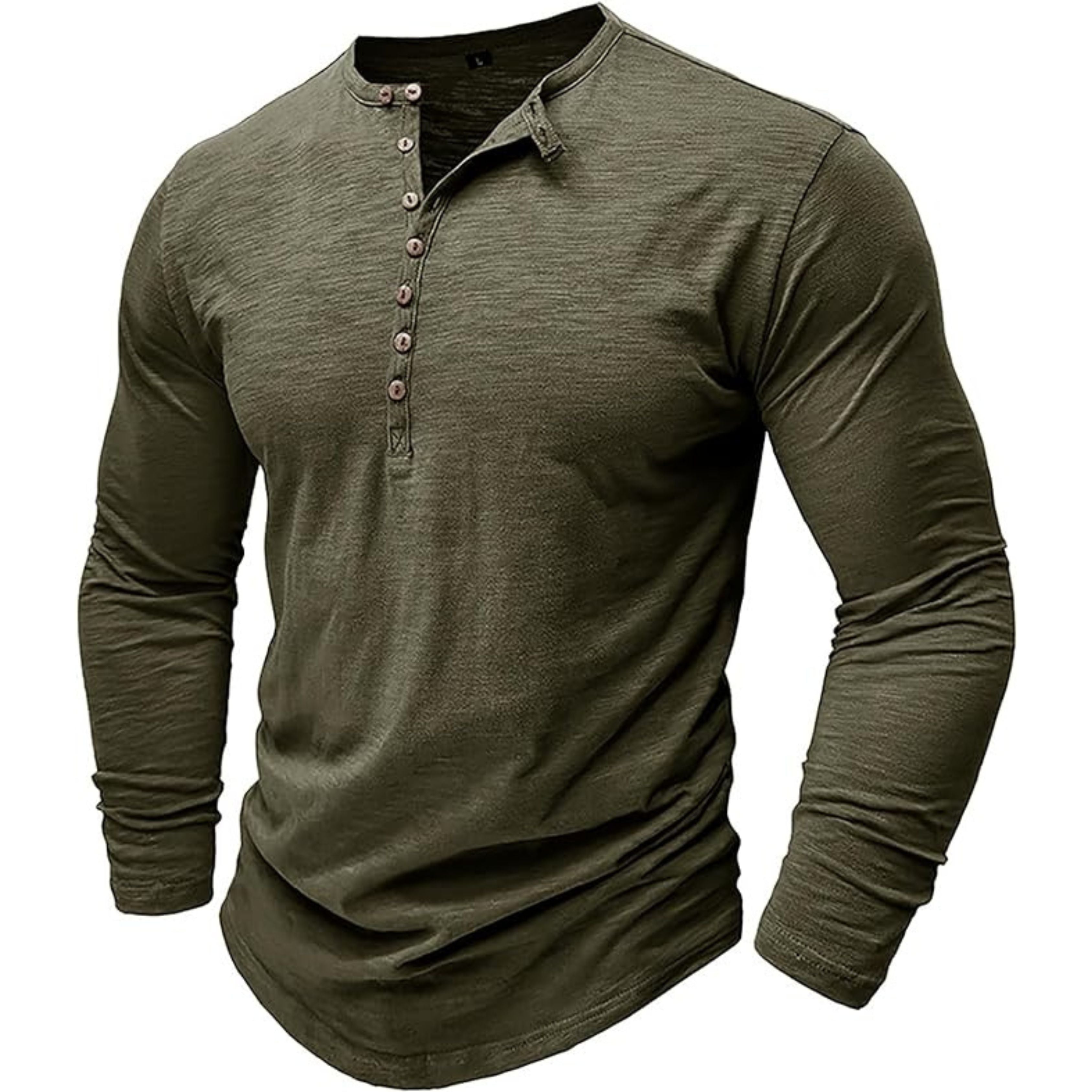 Long Sleeve T-Shirt - Men's Casual Plain Buttoned Up Henley Shirt