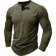 Long Sleeve T-Shirt - Men's Casual Plain Buttoned Up Henley Shirt