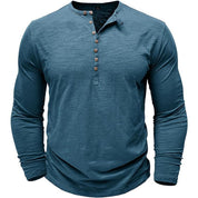 Long Sleeve T-Shirt - Men's Casual Plain Buttoned Up Henley Shirt