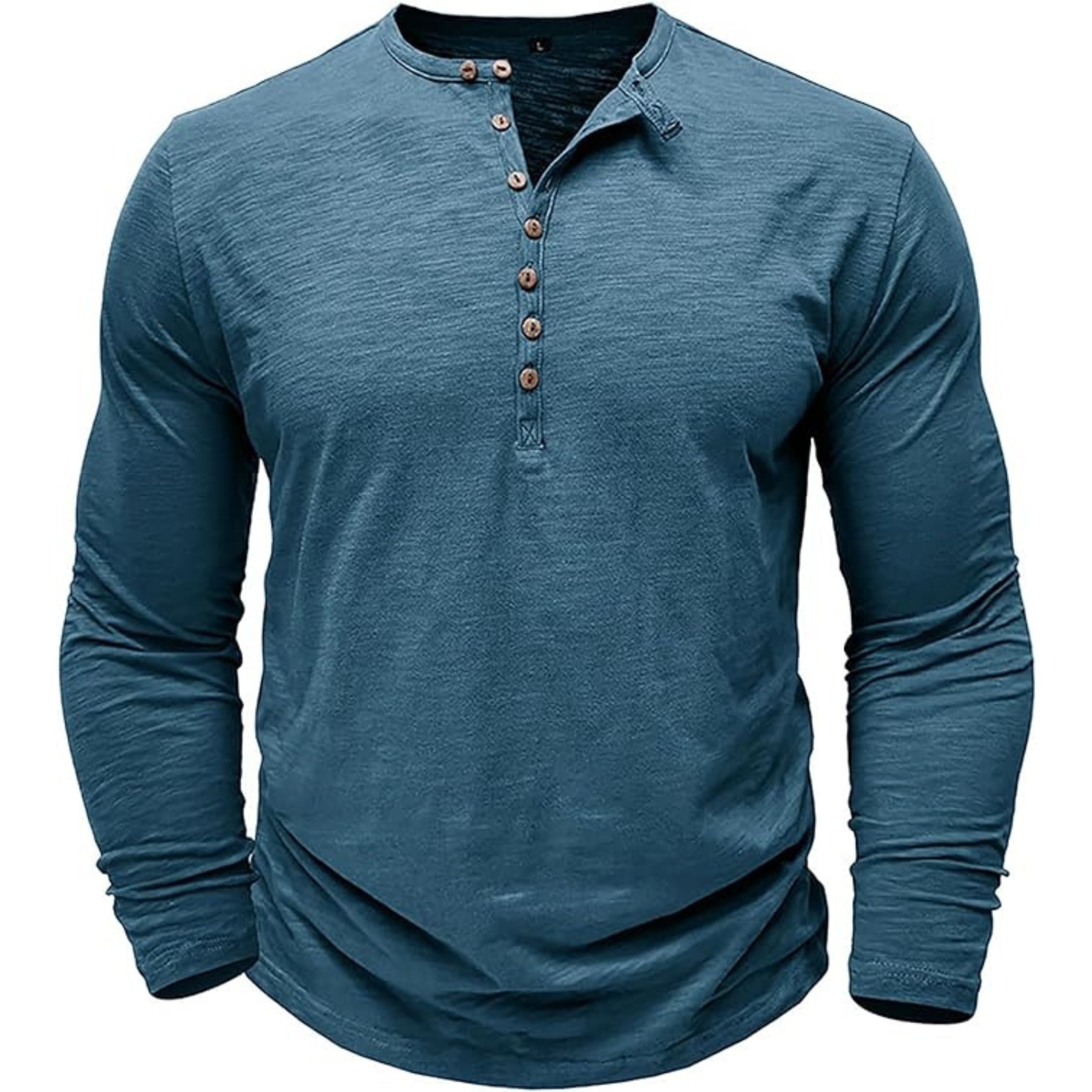 Long Sleeve T-Shirt - Men's Casual Plain Buttoned Up Henley Shirt
