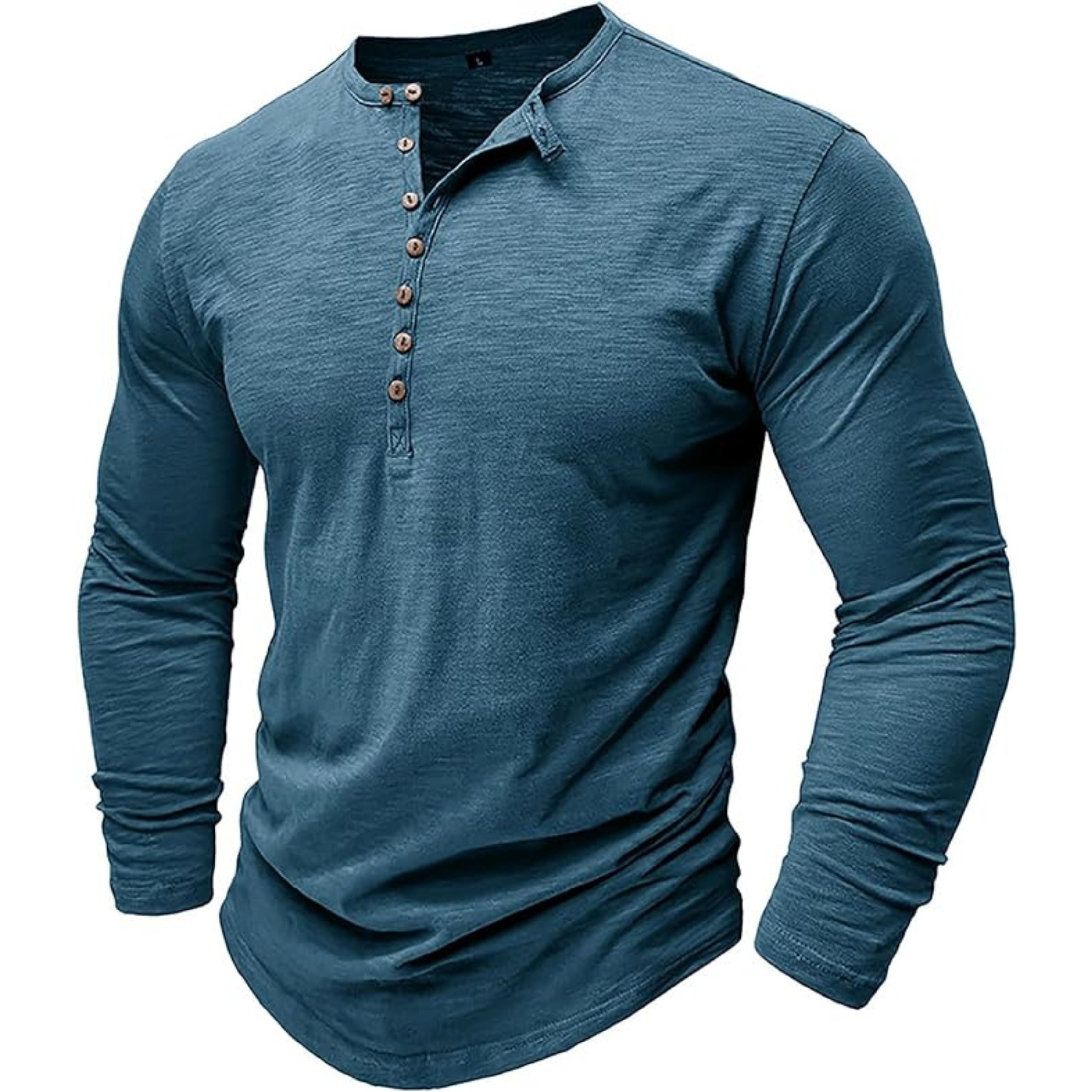 Long Sleeve T-Shirt - Men's Casual Plain Buttoned Up Henley Shirt