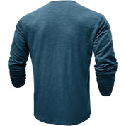 Long Sleeve T-Shirt - Men's Casual Plain Buttoned Up Henley Shirt