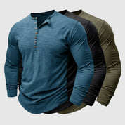 Long Sleeve T-Shirt - Men's Casual Plain Buttoned Up Henley Shirt