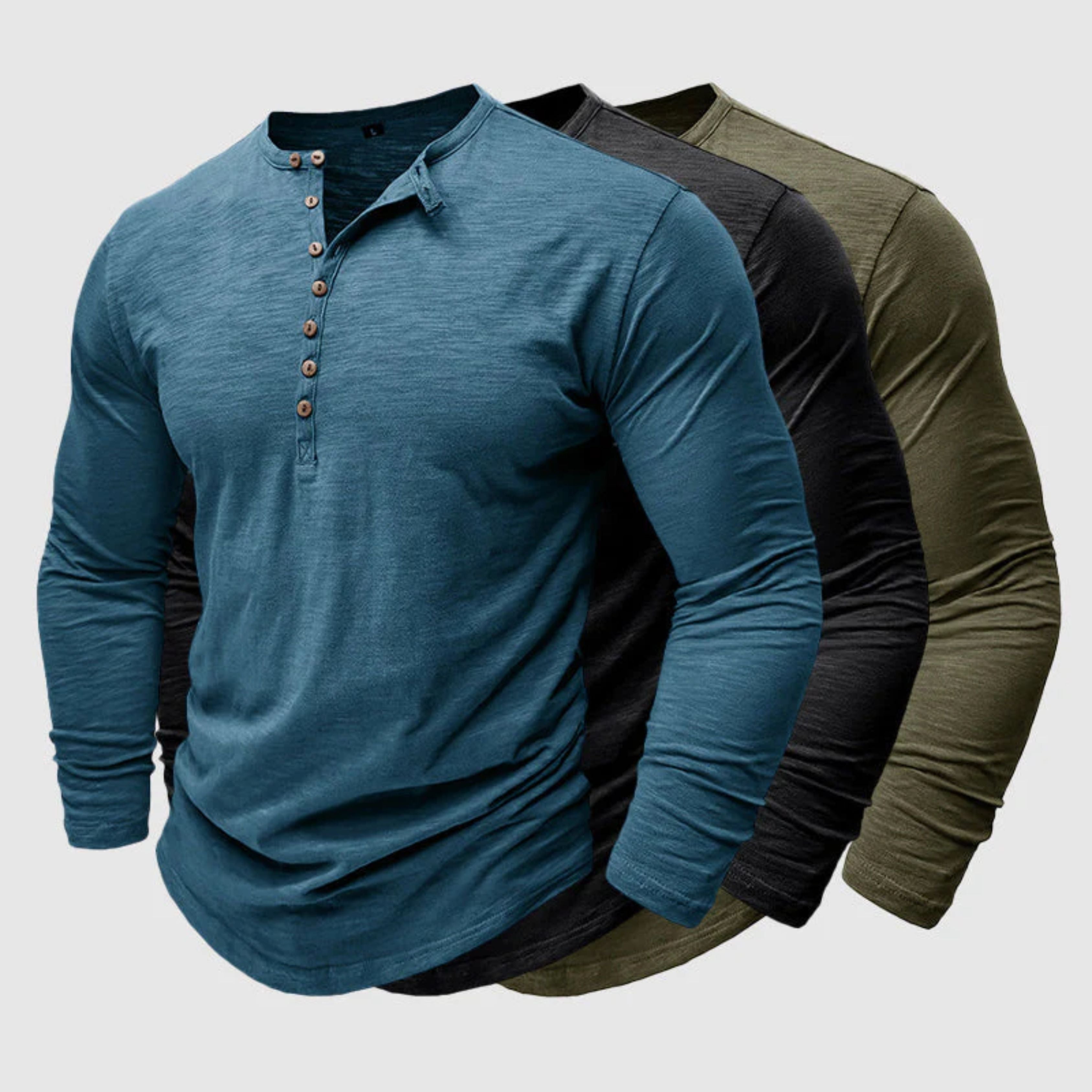 Long Sleeve T-Shirt - Men's Casual Plain Buttoned Up Henley Shirt
