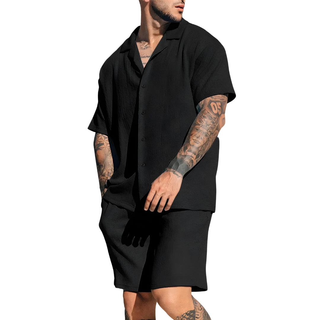 Shirt & Shorts Set - Linen - Short Sleeve - Two-Piece Set - Men's Summer Sets