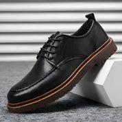 Leather Shoes - Men's Black Brown Lace-Up Chunky Oxford Shoes