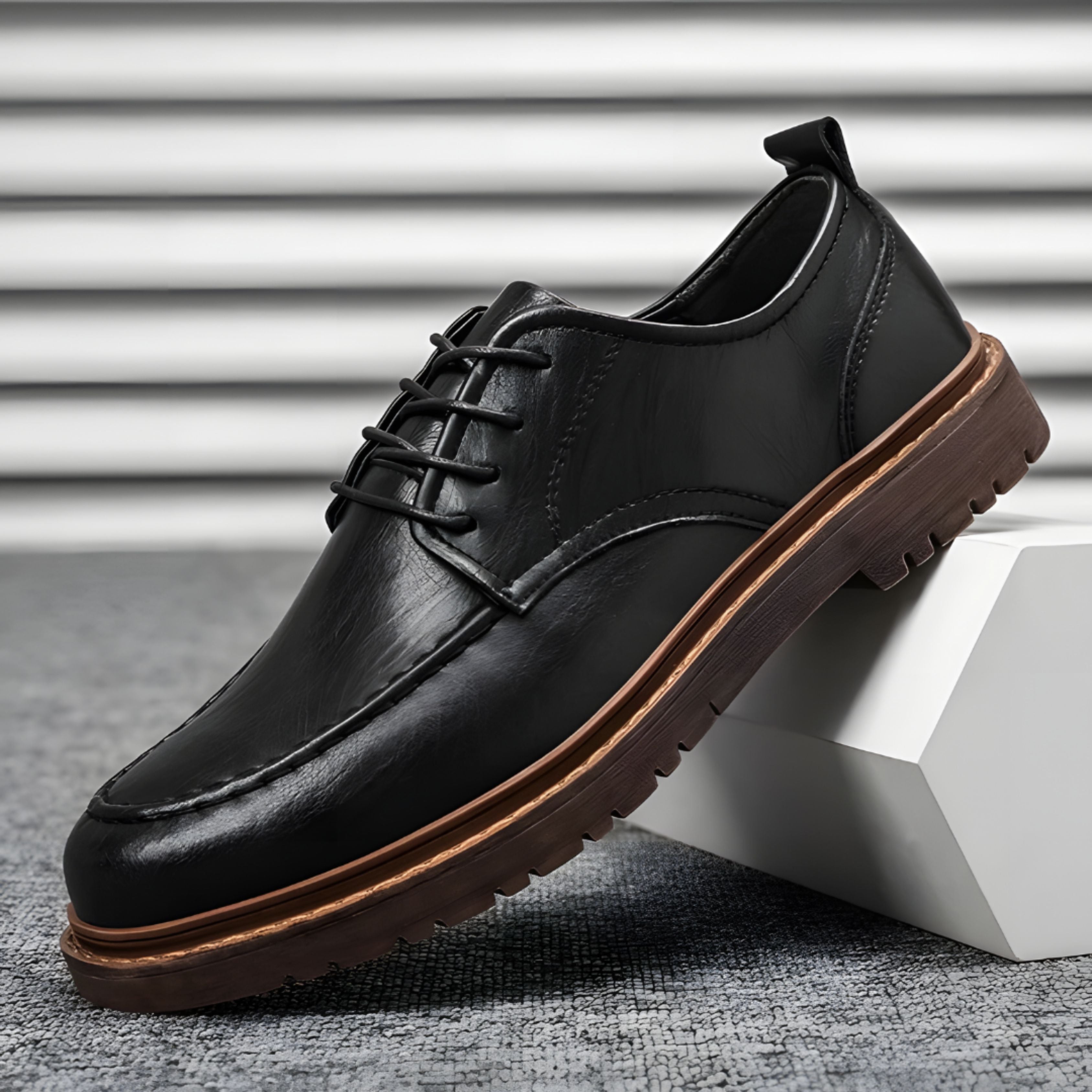 Leather Shoes - Men's Black Brown Lace-Up Chunky Oxford Shoes