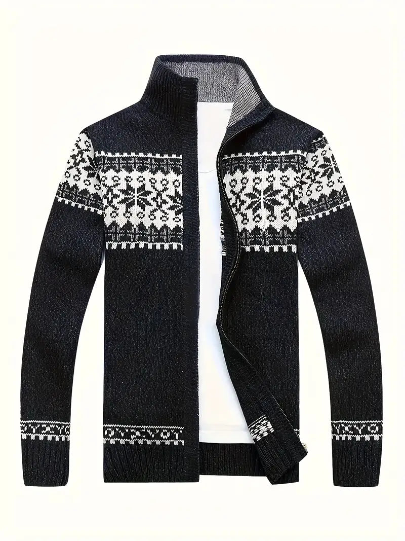 Knit Cardigan - Men's Warm Winter Snowflake Zip Cardigan