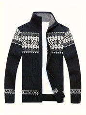 Knit Cardigan - Men's Warm Winter Snowflake Zip Cardigan