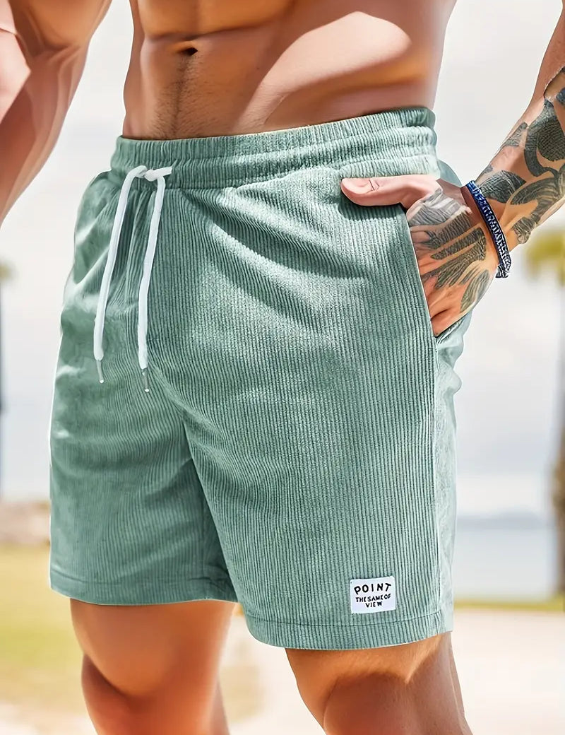 Cord Shorts - Men's Elastic Waist Corduroy Summer Shorts