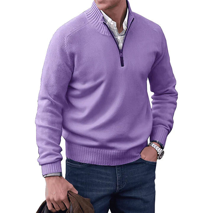 Quarter Zip Jumper - Long Sleeve - Knitted - Cashmere Sweater - Men's Half Zip Sweater