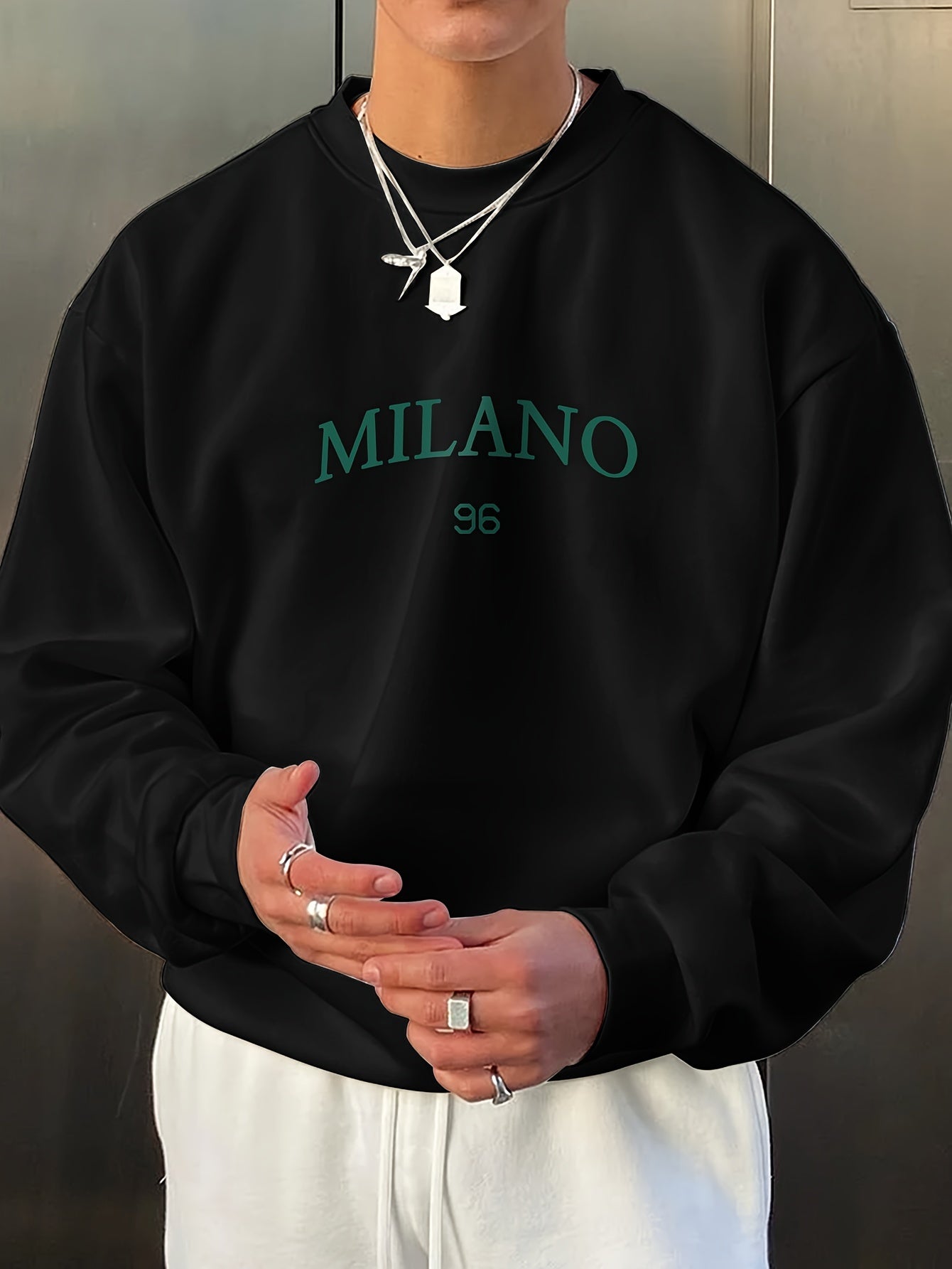 Men's Sweatshirt - Round Neck - Print - Oversized Sweatshirt - Oversized Pullover