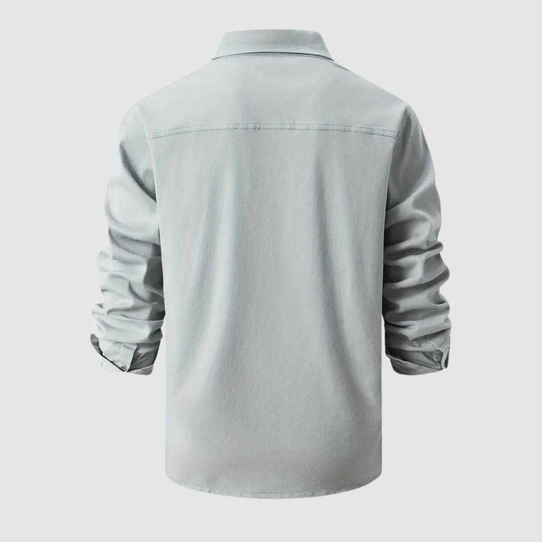 Denim Shirt - Men's Long Sleeve Button-Up Shirt with Breast Pockets