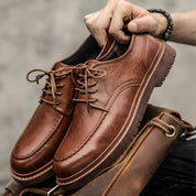 Leather Shoes - Men's Black Brown Lace-Up Chunky Oxford Shoes