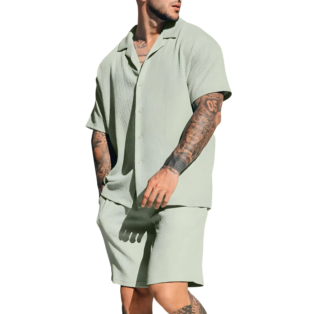 Shirt & Shorts Set - Linen - Short Sleeve - Two-Piece Set - Men's Summer Sets