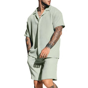 Shirt & Shorts Set - Linen - Short Sleeve - Two-Piece Set - Men's Summer Sets