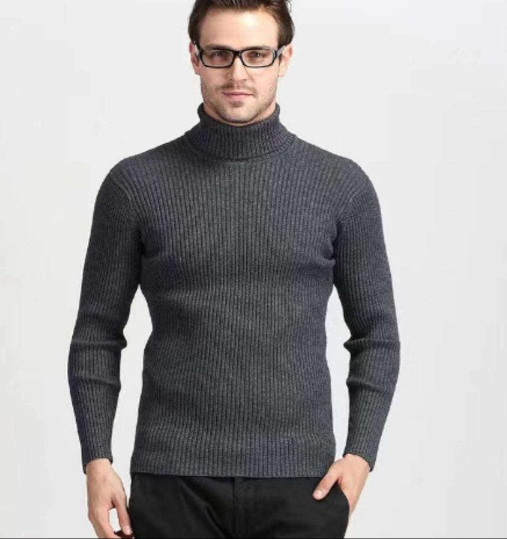 Roll Neck Jumper - Men's Slim Fit Knitted Turtleneck Sweater
