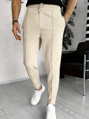 Men's Trousers - Elastic Waist - Drawstring - Slim Fit Joggers - Waffle Pants