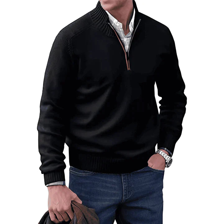 Quarter Zip Jumper - Long Sleeve - Knitted - Cashmere Sweater - Men's Half Zip Sweater
