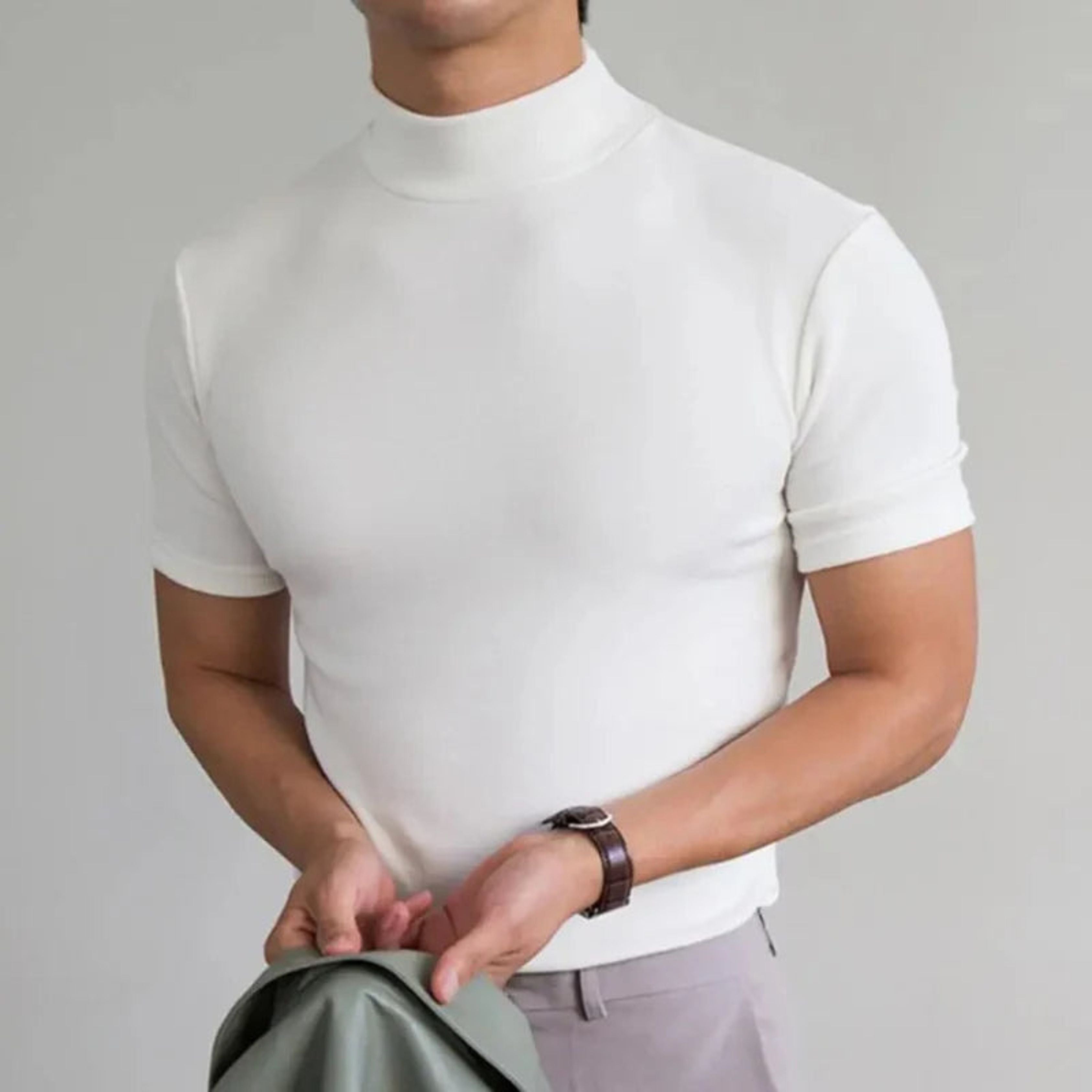 High Neck T-shirt | Casual | Short Sleeve | Plain T-Shirt | Men's Clothing