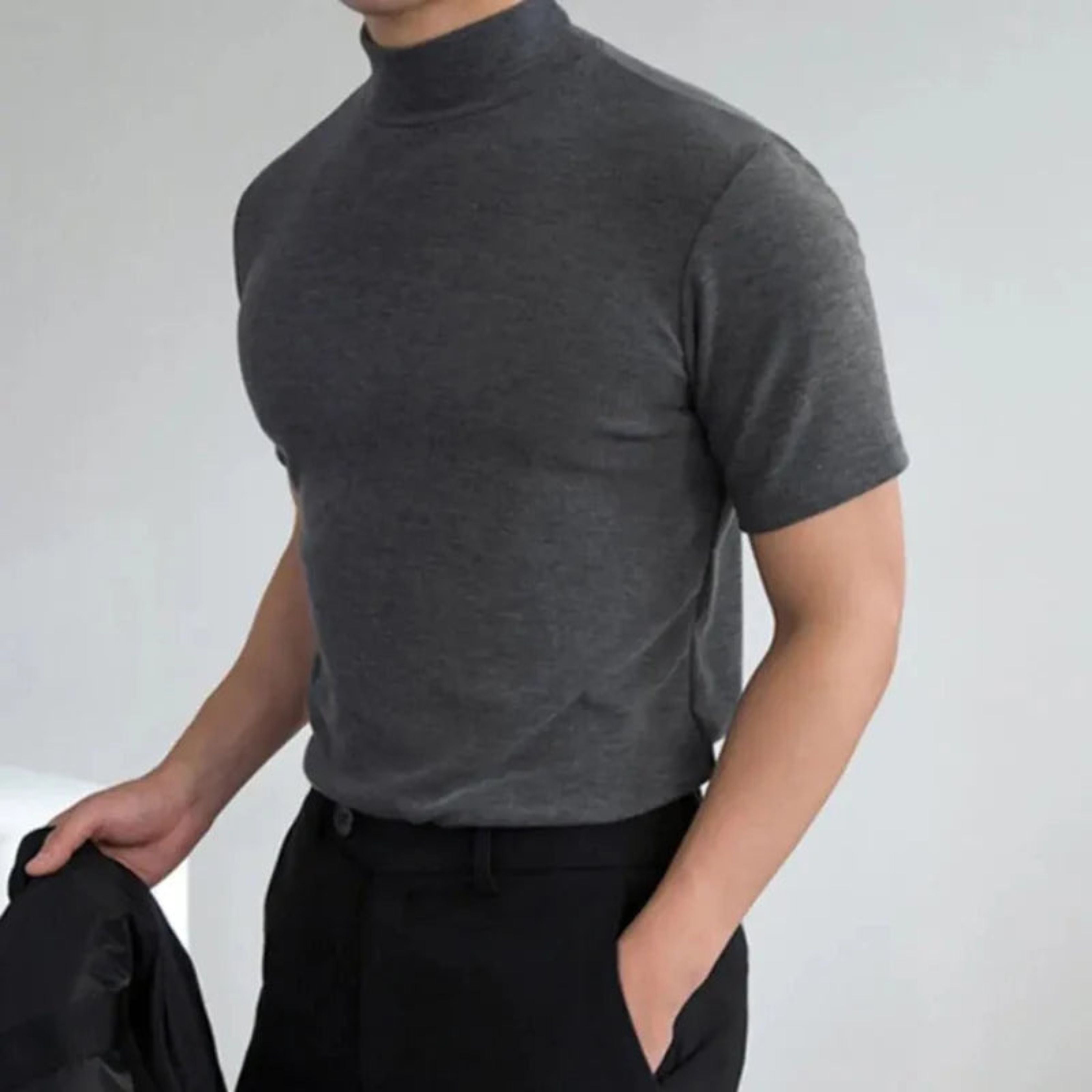 High Neck T-shirt | Casual | Short Sleeve | Plain T-Shirt | Men's Clothing