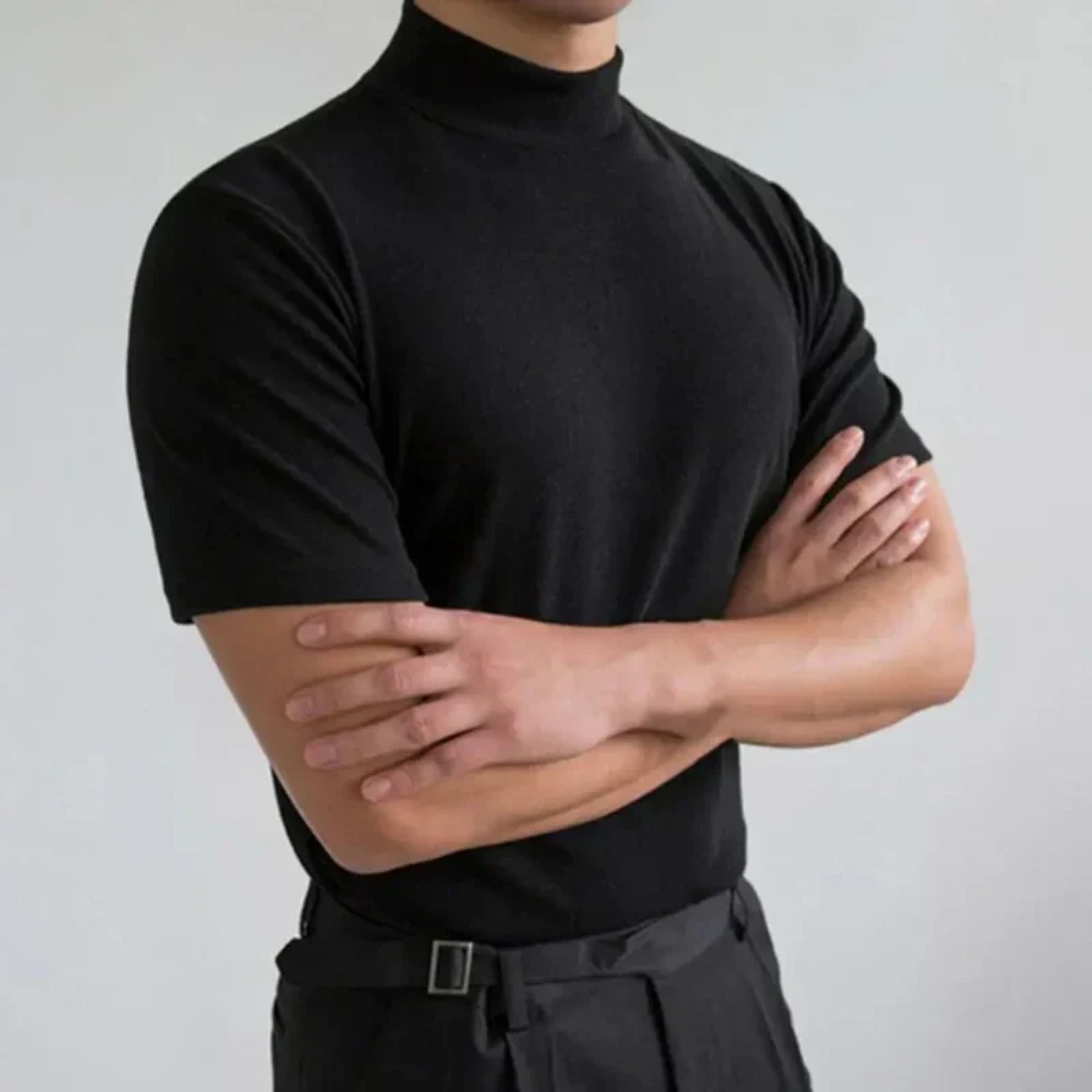 High Neck T-shirt | Casual | Short Sleeve | Plain T-Shirt | Men's Clothing