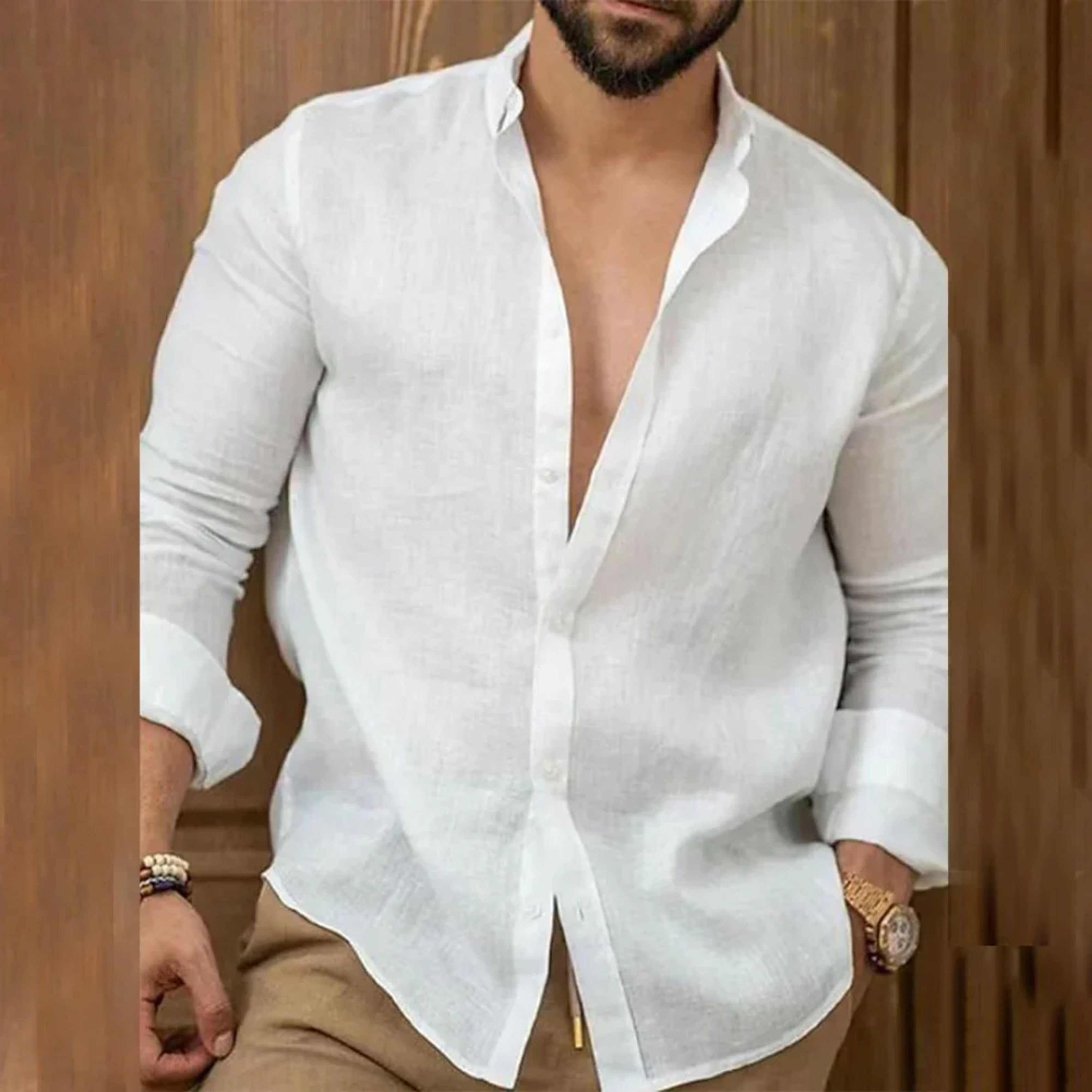 Button-Up Shirt | Long Sleeve | Lightweight | Collared Shirt | Men's Linen Shirt