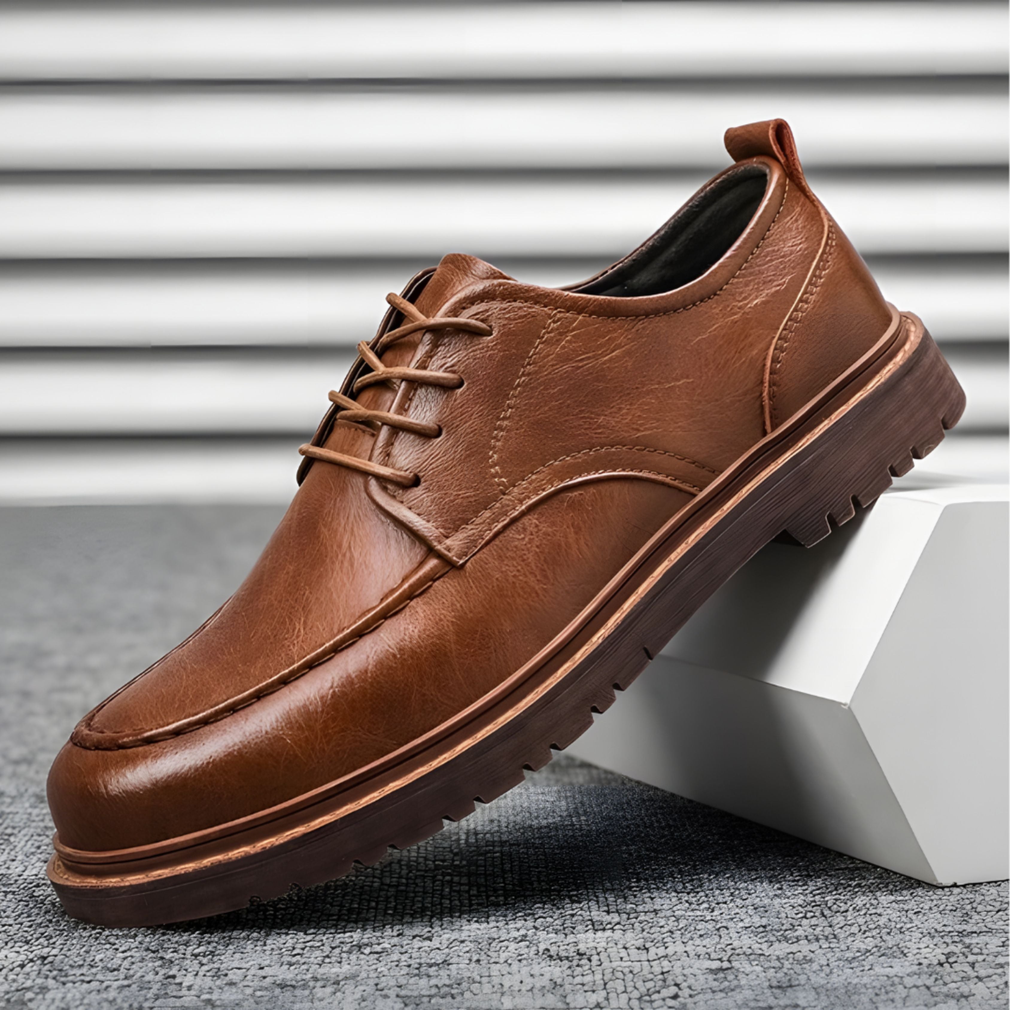 Leather Shoes - Men's Black Brown Lace-Up Chunky Oxford Shoes