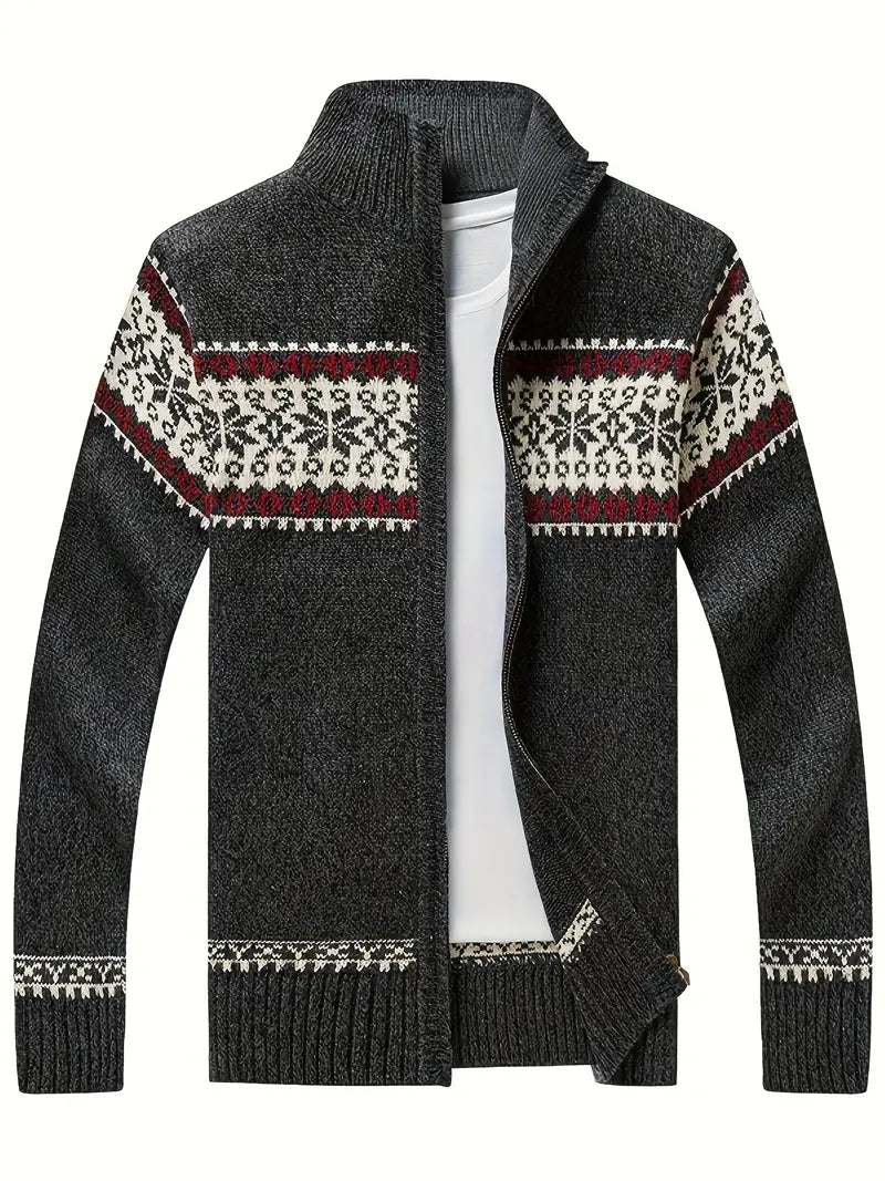 Knit Cardigan - Men's Warm Winter Snowflake Zip Cardigan