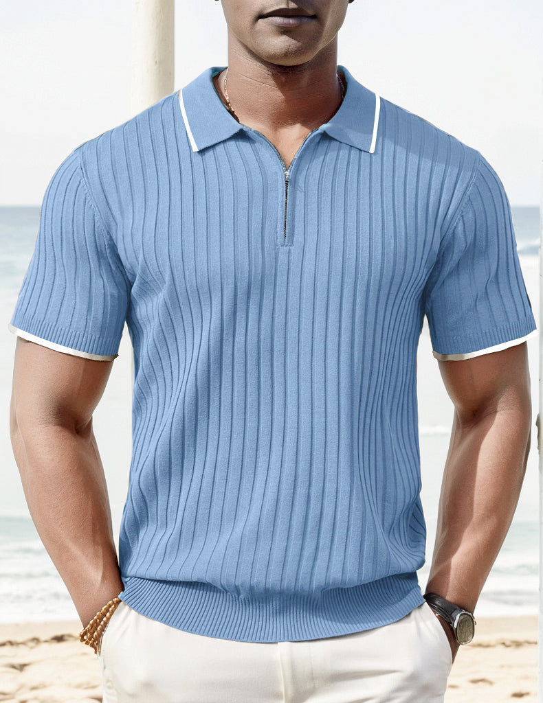 Knit T-Shirt - Collared - Quarter Zip - Polo Shirt - Men's Shirt