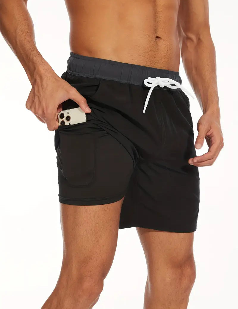 Swim Shorts - Men's Drawstring Quick Dry 2-in-1 Board Shorts