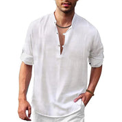 Linen Shirt - Men's Loose Fit Lightweight V-Neck Summer Shirt