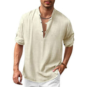 Linen Shirt - Men's Loose Fit Lightweight V-Neck Summer Shirt