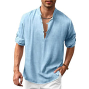 Linen Shirt - Men's Loose Fit Lightweight V-Neck Summer Shirt