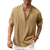 Linen Shirt - Men's Loose Fit Lightweight V-Neck Summer Shirt