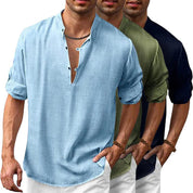 Linen Shirt - Men's Loose Fit Lightweight V-Neck Summer Shirt
