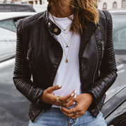 Biker Jacket - Women's Black Slim Fit Leather Jacket