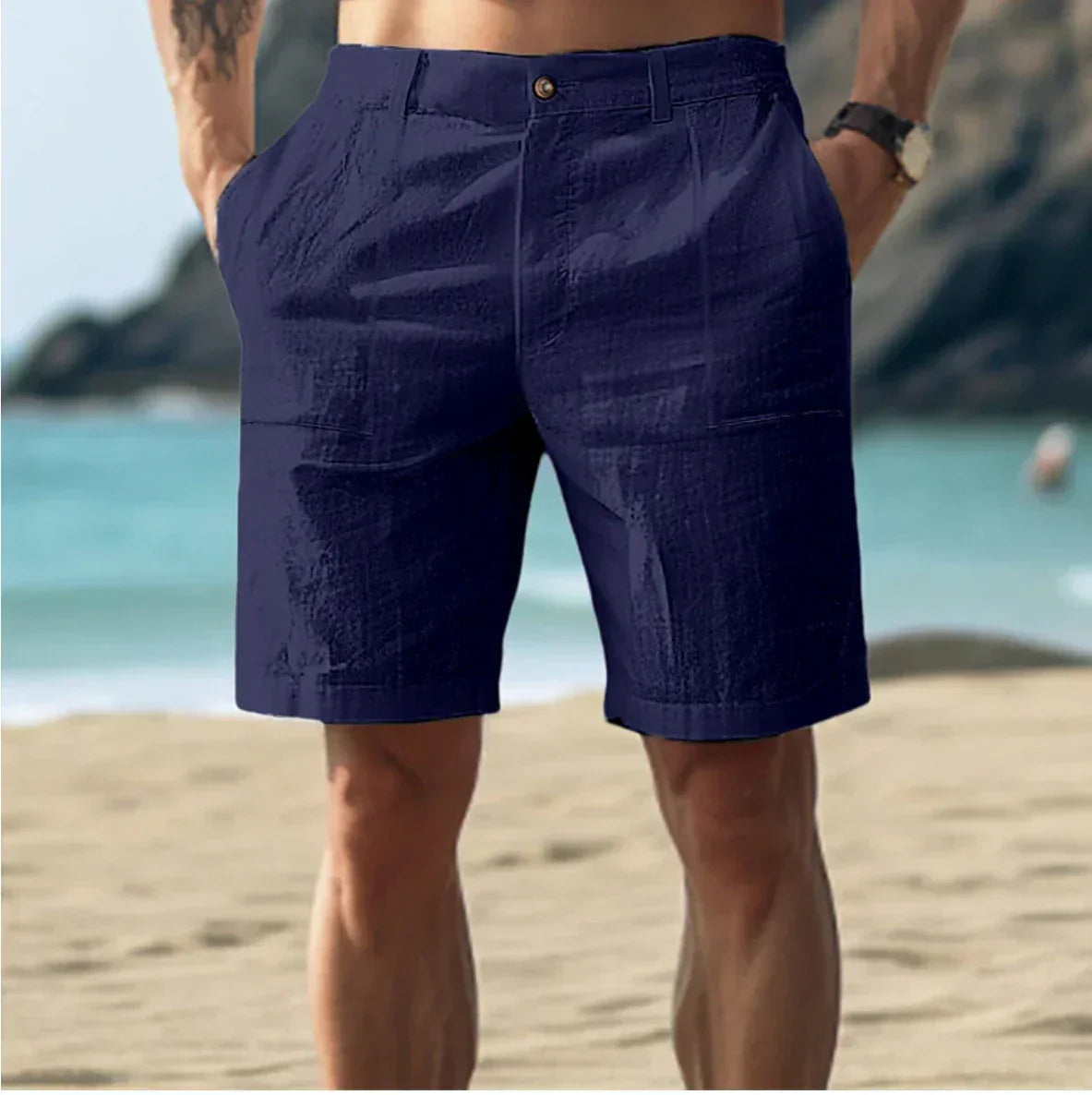 Linen Shorts - Men's Casual Lightweight Summer Shorts with Pockets