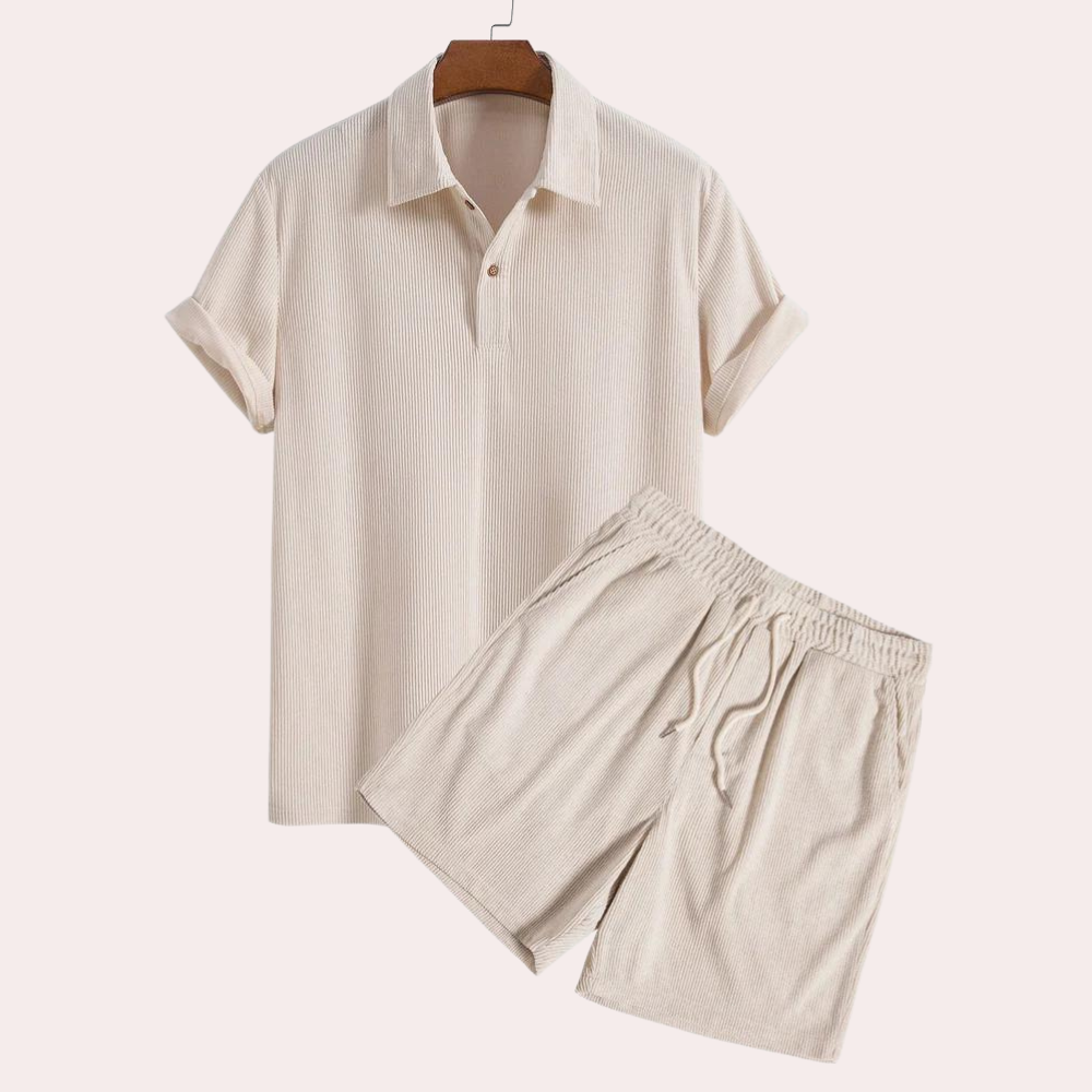 Shorts and Shirt Set - Corduroy - Polo T-Shirt - Two-Piece Set - Men's Summer Set