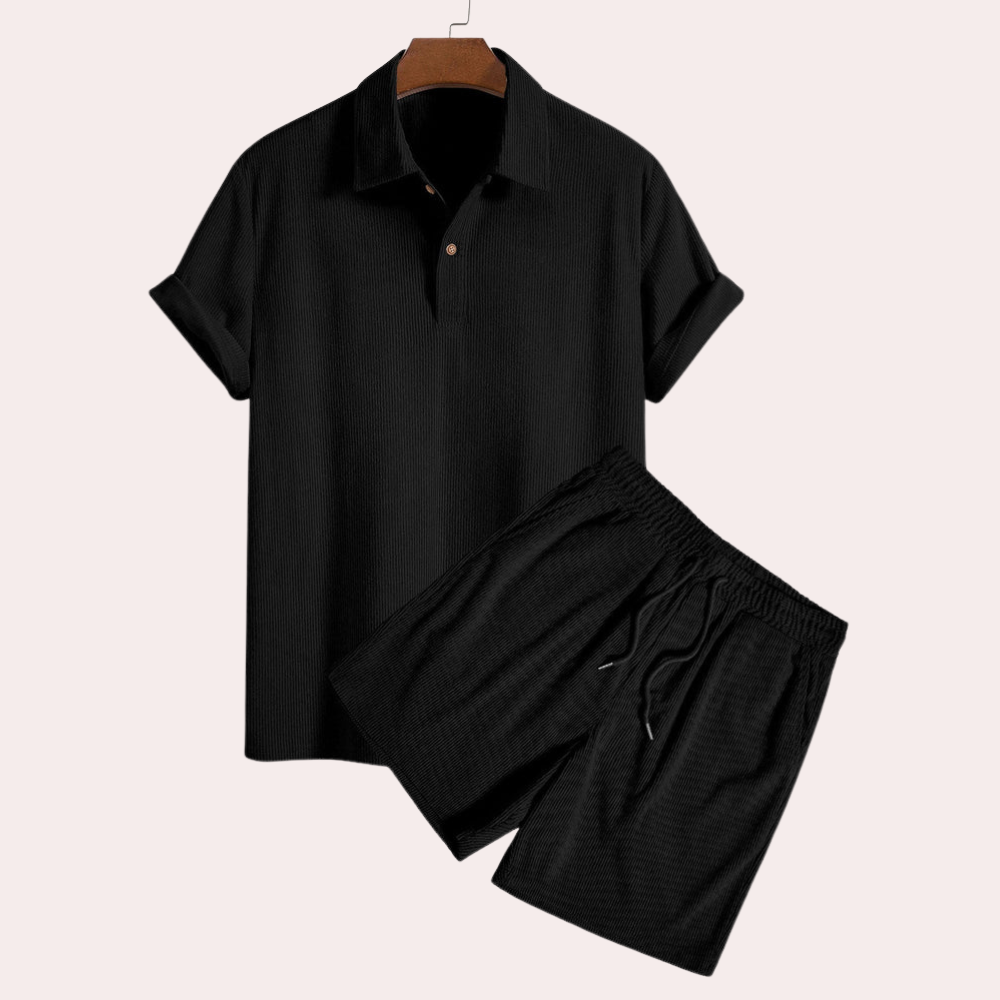 Shorts and Shirt Set - Corduroy - Polo T-Shirt - Two-Piece Set - Men's Summer Set
