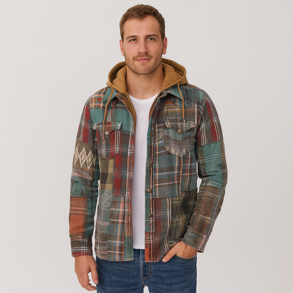 Hooded Overshirt - Button-Up - Breast Pockets - Plaid Hoodie - Men's Clothing