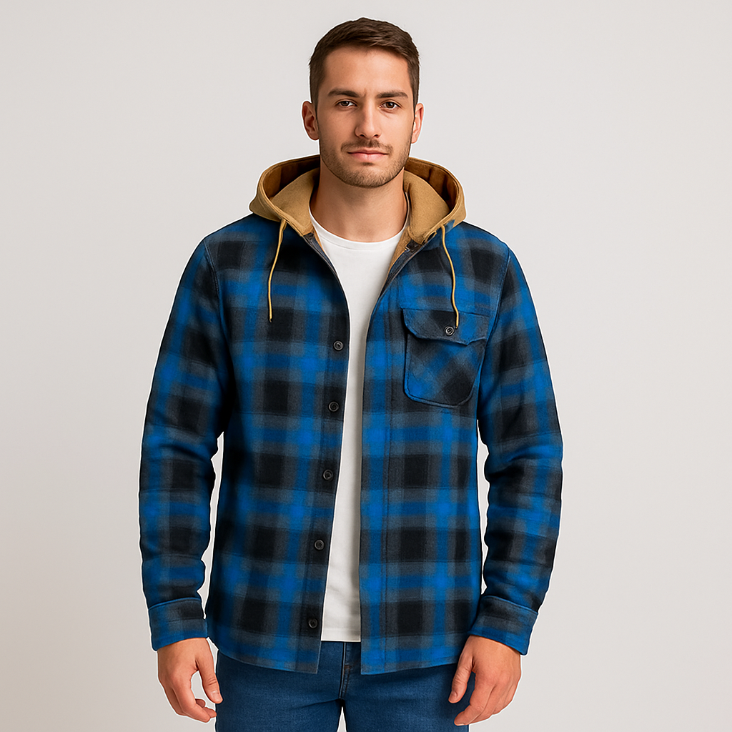 Hooded Overshirt - Button-Up - Breast Pockets - Plaid Hoodie - Men's Clothing