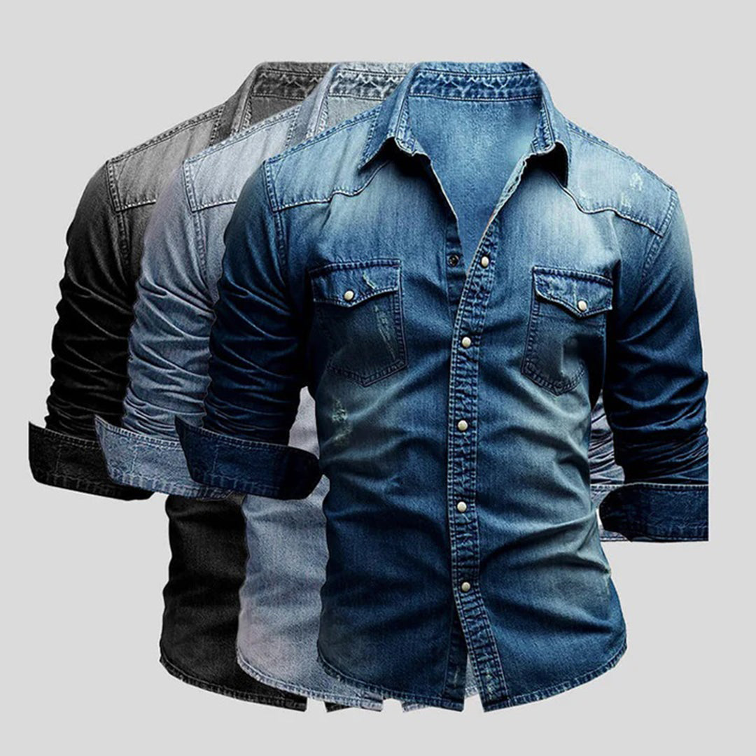 Denim Shirt - Men's Slim Fit Long Sleeve Buttoned Up Shirt