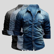 Denim Shirt - Men's Slim Fit Long Sleeve Buttoned Up Shirt
